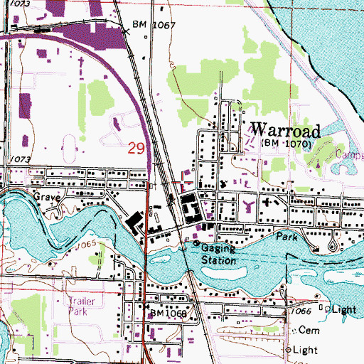Topographic Map of Warroad Post Office, MN