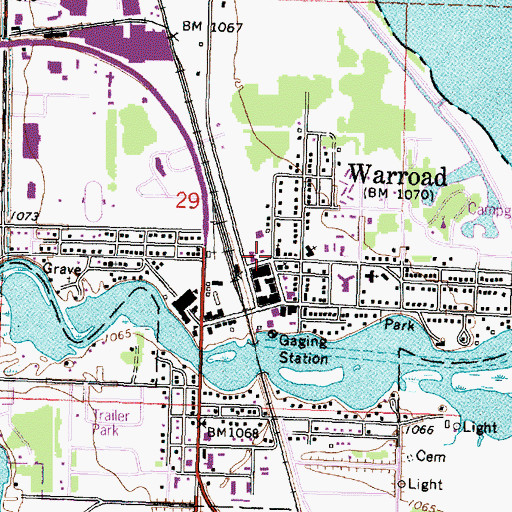 Topographic Map of Warroad City Library, MN