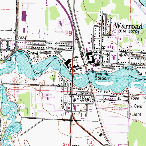 Topographic Map of Warroad Fur Post Historical Marker, MN