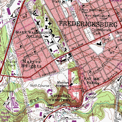 Topographic Map of University of Mary Washington Apartments, VA
