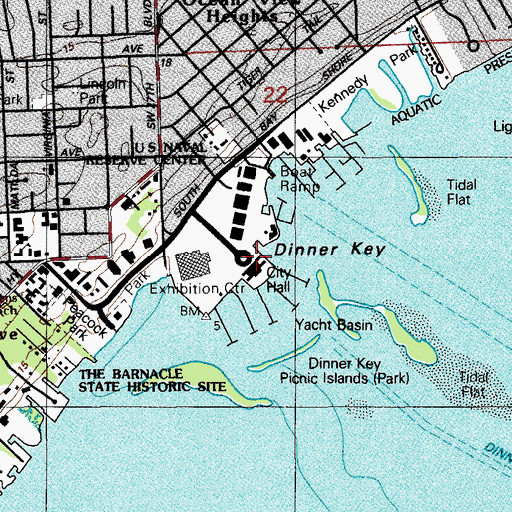 Topographic Map of Miami City Hall, FL