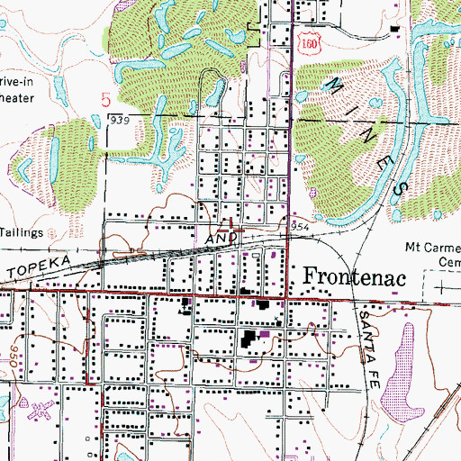Topographic Map of Frontenac Fire Department, KS