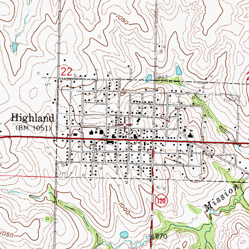 Topographic Map of Highland City Fire Department, KS