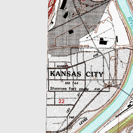 Topographic Map of Kansas City Kansas Fire Department Station 3, KS