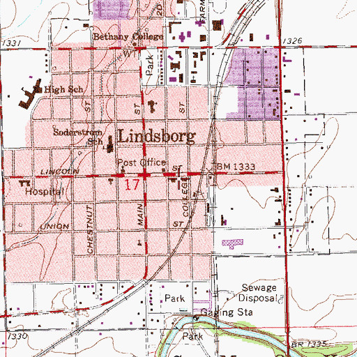 Topographic Map of Lindsborg Volunteer Fire Department, KS