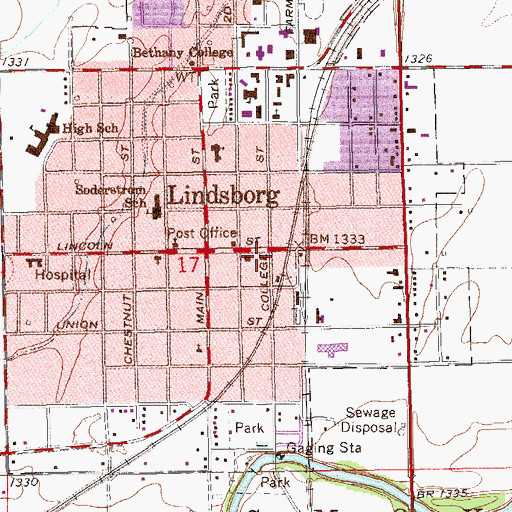 Topographic Map of McPherson County Rural Fire District 8 Lindsborg, KS
