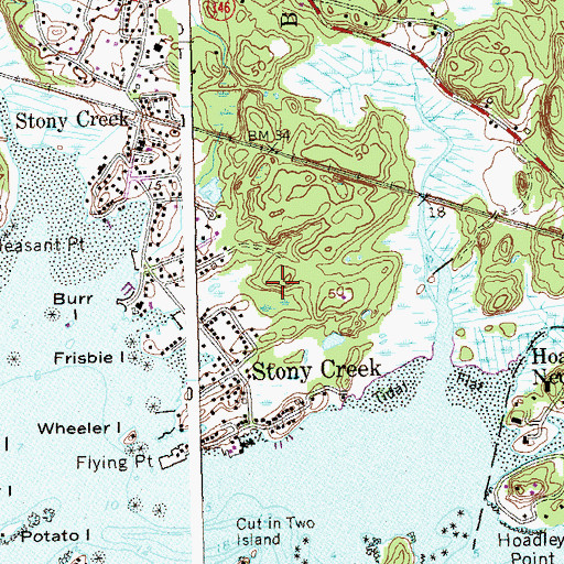 Topographic Map of Stony Creek, CT