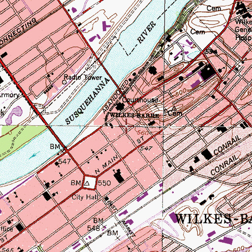 Topographic Map of Marie E Luksic Hall, PA