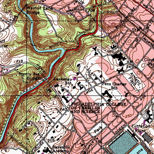 Topographic Map of Hughes Gym, PA