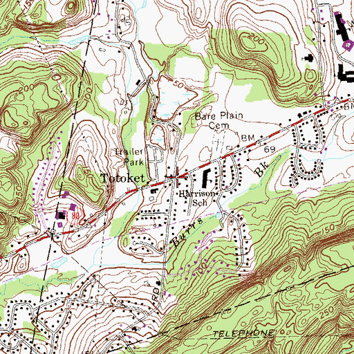 Topographic Map of Totoket, CT