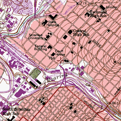 Topographic Map of McGurrin Hall, PA