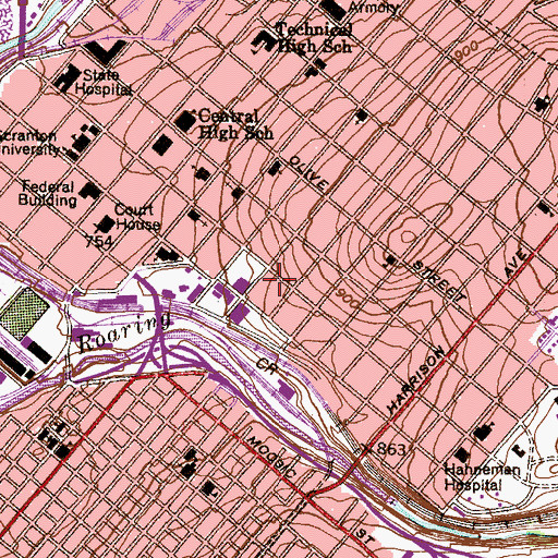 Topographic Map of Nevils Hall, PA