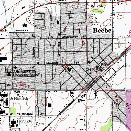 Topographic Map of Beebe Fire Department Main Station, AR