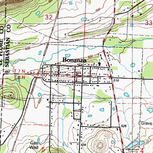 Topographic Map of Bonanza Fire Station, AR