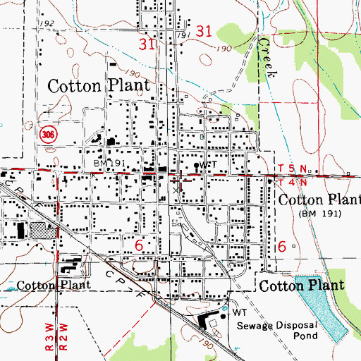 Topographic Map of Cotton Plant Volunteer Fire Department, AR