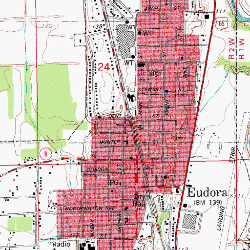 Topographic Map of Eudora Volunteer Fire Station, AR