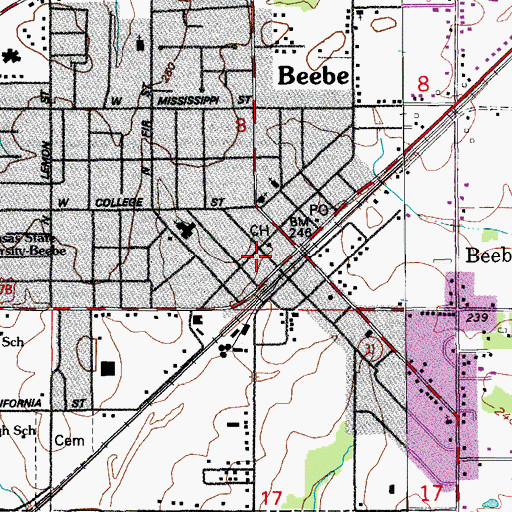 Topographic Map of Beebe Police Department, AR