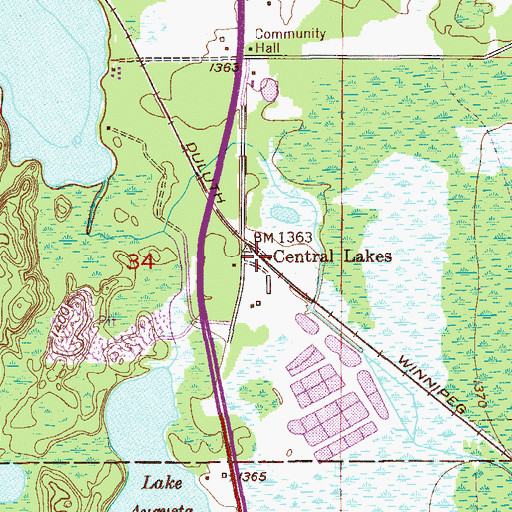 Topographic Map of Central Lakes Station, MN