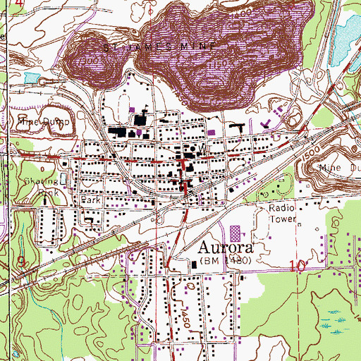 Topographic Map of Aurora Post Office, MN