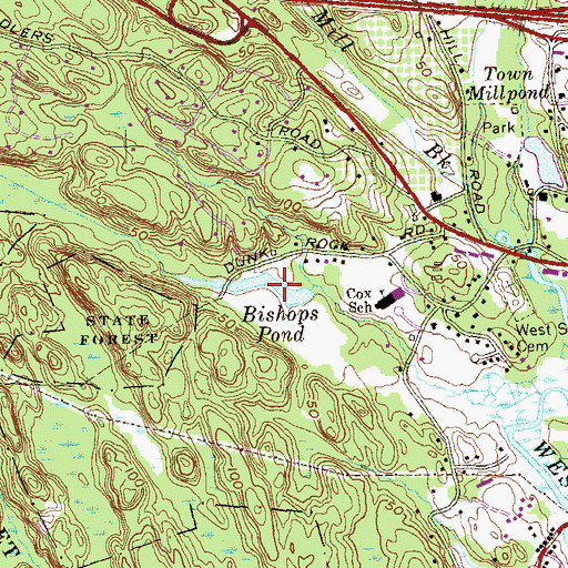 Topographic Map of Bishops Pond, CT
