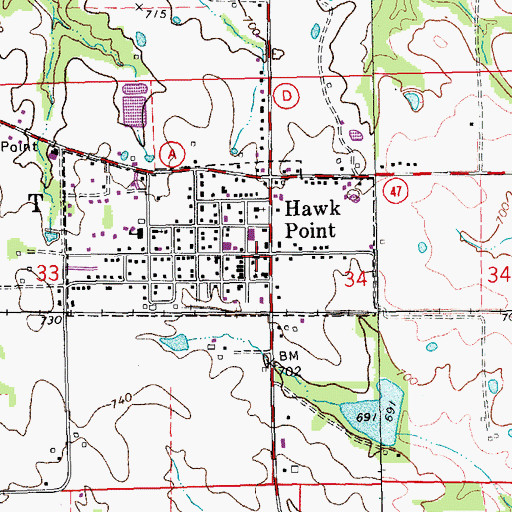Topographic Map of Saint Mary Parish, MO