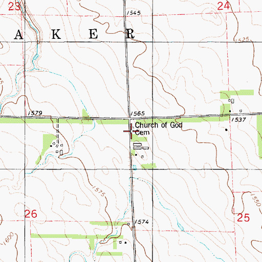 Topographic Map of Church of God Cemetery, SD