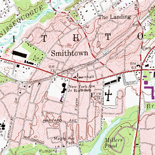 Topographic Map of Smithtown Town Hall, NY