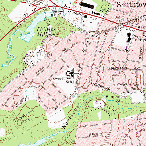 Topographic Map of Smithtown Christian School, NY