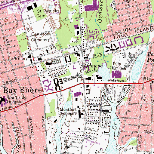 Topographic Map of Great Bay Shore Shopping Center, NY