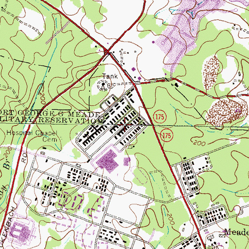 Topographic Map of Meade Middle School, MD