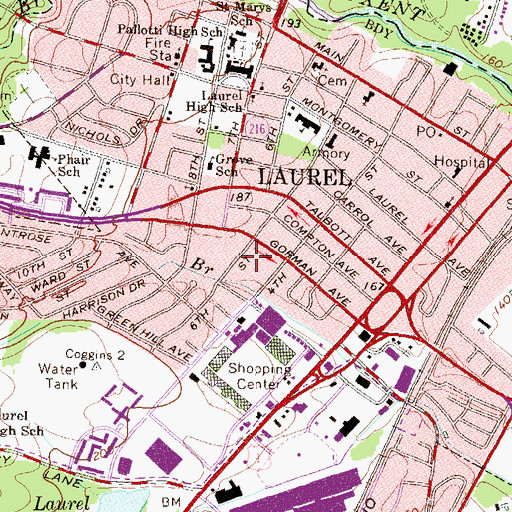 Topographic Map of First Baptist School of Laurel, MD