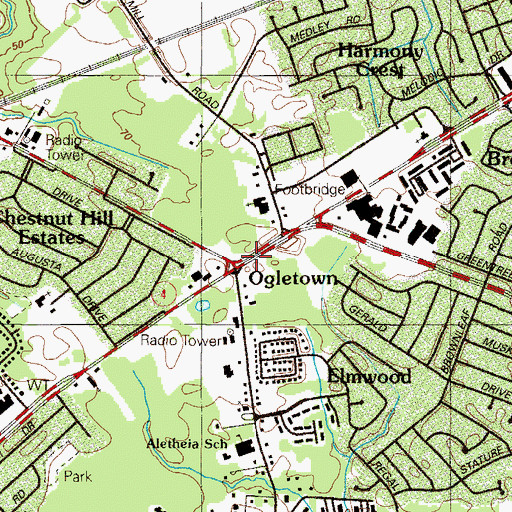 Topographic Map of Ogletown, DE