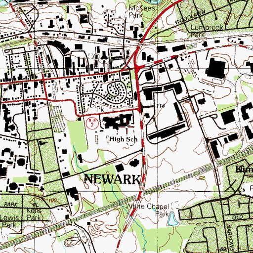 Topographic Map of Newark High School, DE