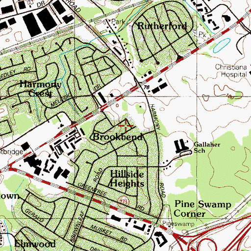 Topographic Map of Brookbend, DE