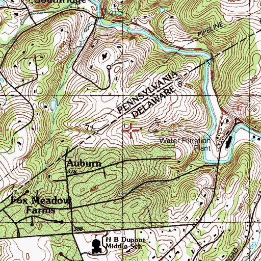Topographic Map of Auburn, DE