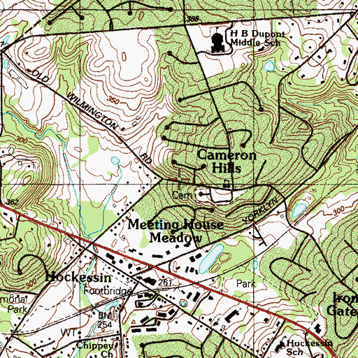 Topographic Map of Cameron Hills, DE