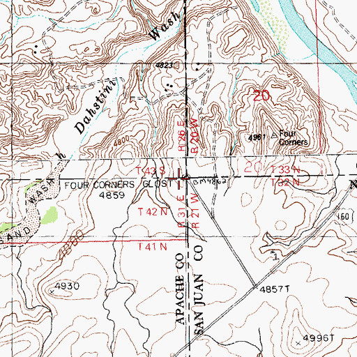 Topographic Map of Four Corners, AZ