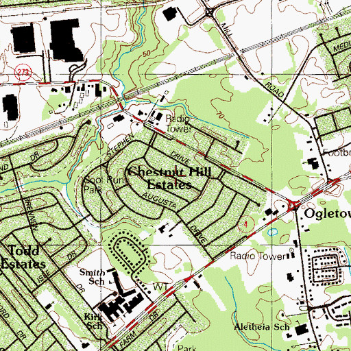 Topographic Map of Chestnut Hill Estates, DE