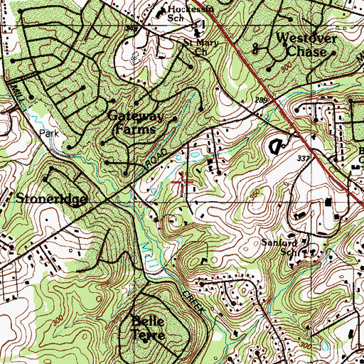 Topographic Map of Brookhill Farms, DE
