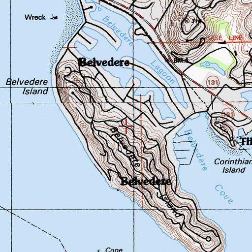 Topographic Map of Belvedere School, CA