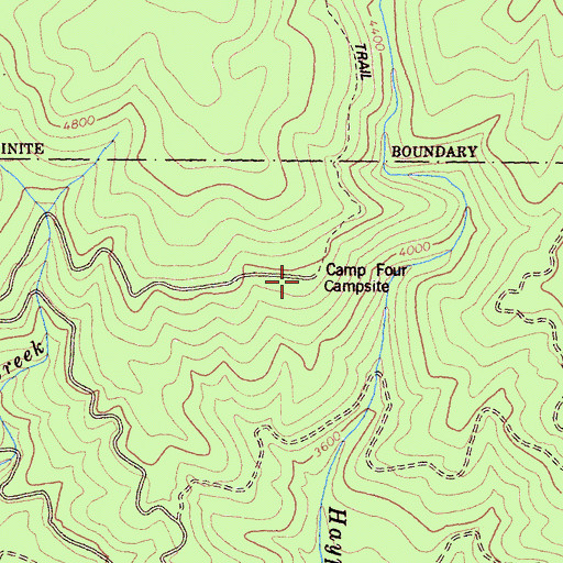 Topographic Map of Camp Four Campsite, CA