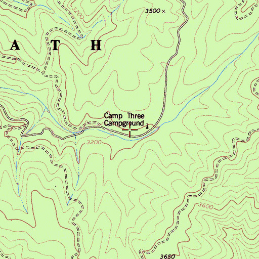 Topographic Map of Camp Three Campground, CA