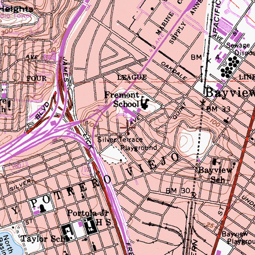 Topographic Map of Fremont School, CA