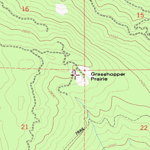 Topographic Map of Grasshopper Prairie, CA