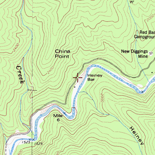 Topographic Map of Heiney Bar, CA