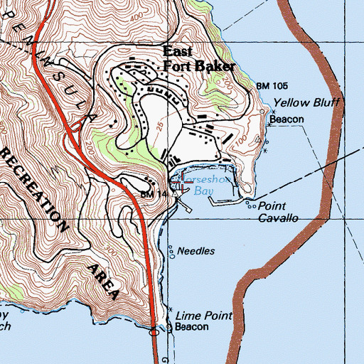 Topographic Map of Horseshoe Bay, CA