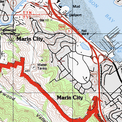 Topographic Map of Manzanita School, CA