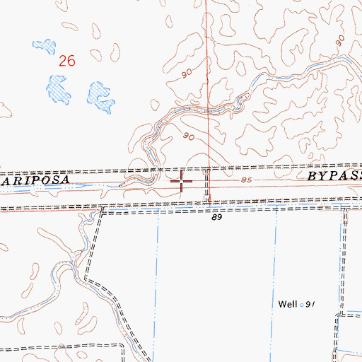 Topographic Map of Mariposa Bypass, CA