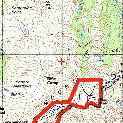 Topographic Map of Mount Tamalpais Game Refuge, CA