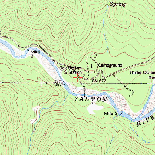Topographic Map of Oak Bottom Forest Service Station, CA